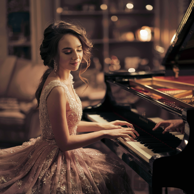 Junge Frau spielt Piano
Ein KI generiertes Bild einer jungen Frau die vertäumt in Ihre Musik Piano spielt
Schlüsselwörter: Frau;Piano