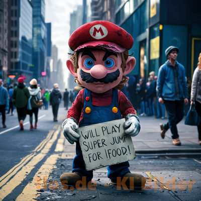 Super Mario als Bettler in Ney York
Generiere Super Mario als zerlumpter Bettler in New York! Das Bild ist das Ergebniss.

